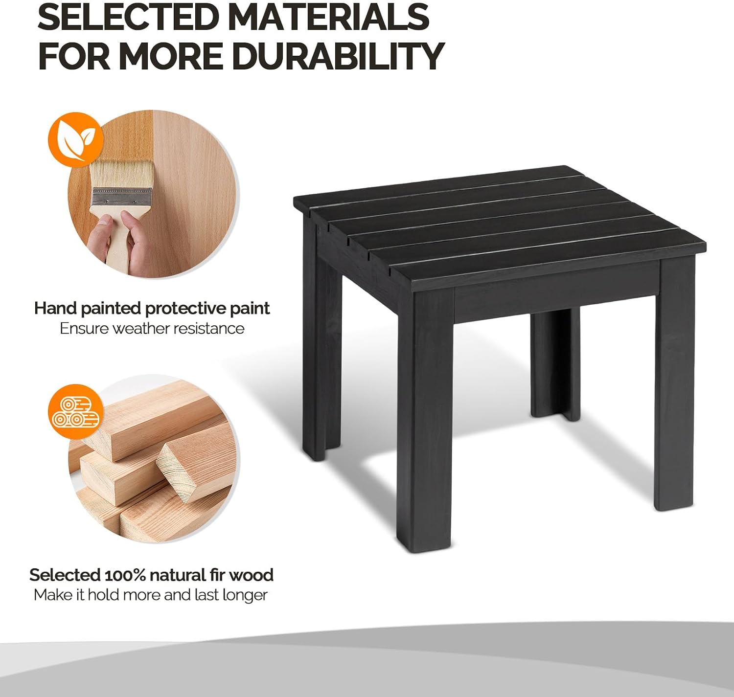 VINGLI Outdoor Adirondack Side Table, 18 Square Thick Wooden Coffee Table, Patio Side Table Conversation End Table for Patio Backyard, Garden, Poolside and Balcony (Black)